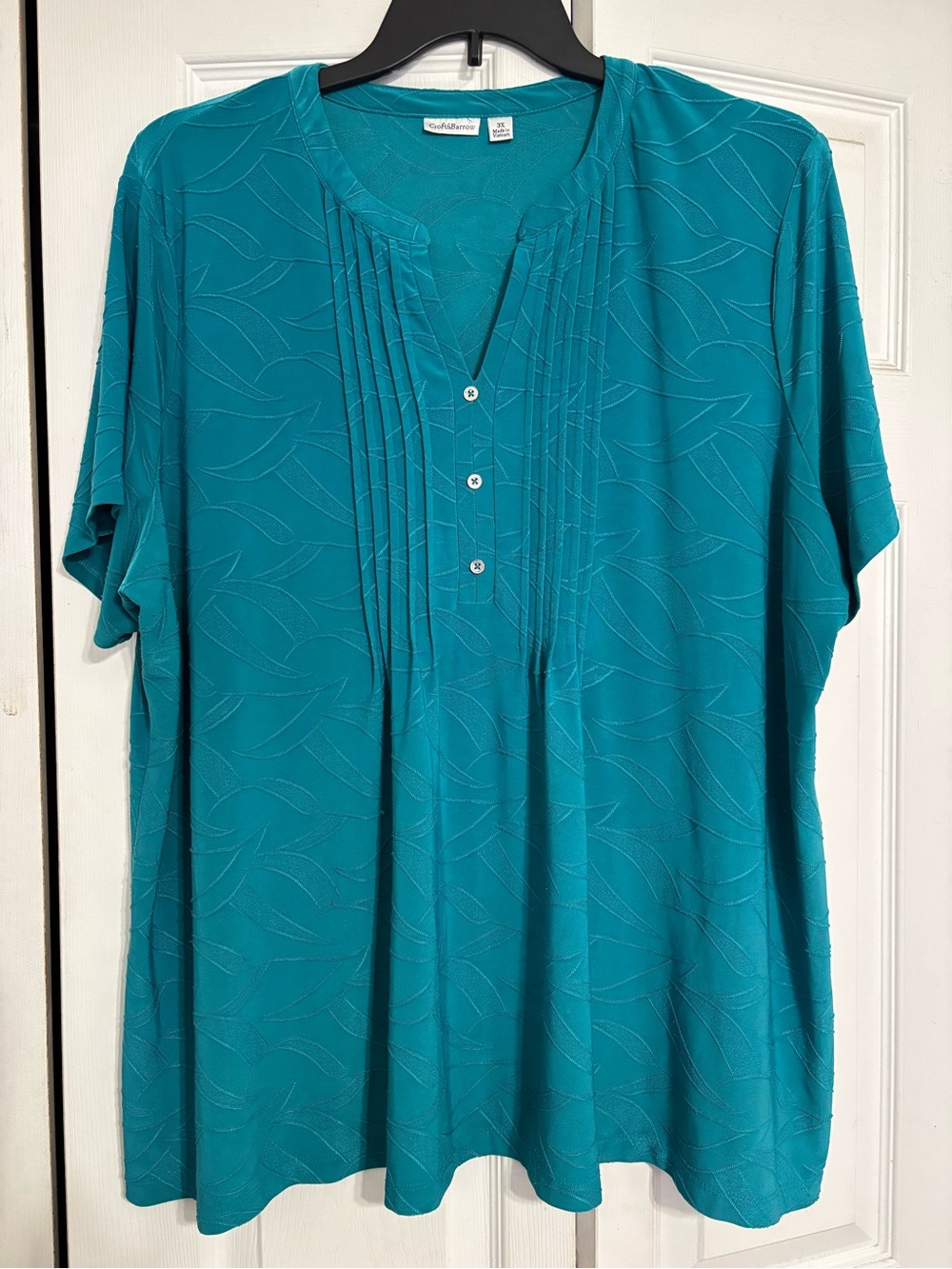 croft & barrow Teal Pintuck Split-Neck Short Sleeve Tunic